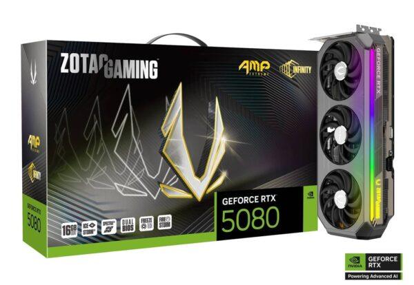 ZOTAC GAMING GeForce RTX 5080 AMP Extreme INFINITY 16GB GDDR7 Graphics Card – PCIe 5.0, DLSS 4, IceStorm 3.0 Cooling