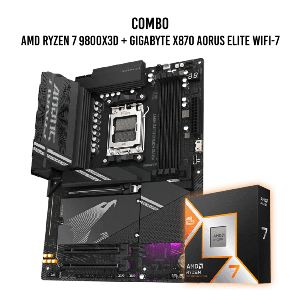 Combo – AMD Ryzen 7 9800X3D + Gigabyte X870 AORUS ELITE WIFI7 (AM5, DDR5, PCIe 5.0)