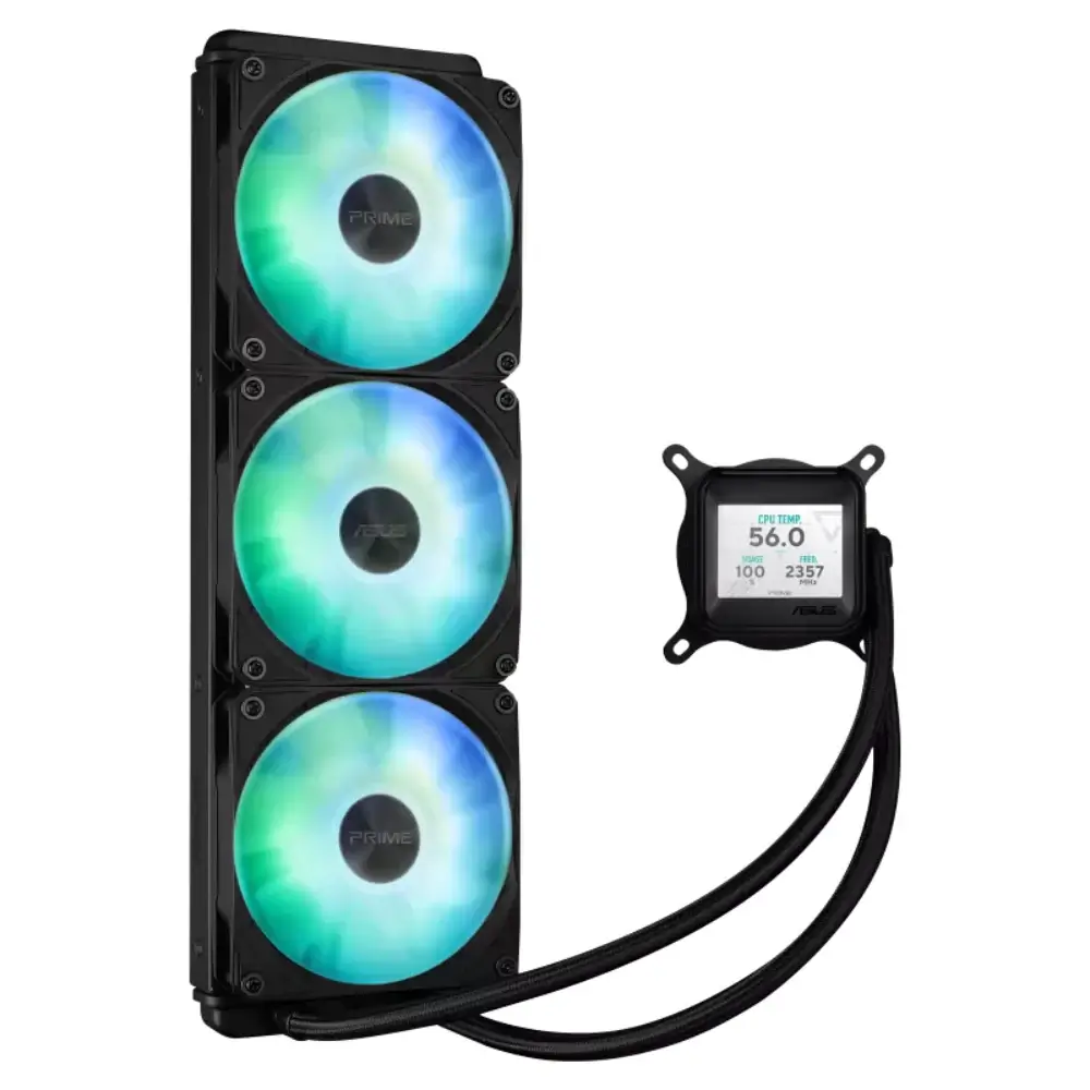 ASUS Prime LC360 LCD ARGB Liquid CPU Cooler – 360mm AIO with Custom LCD Display & ARGB Lighting