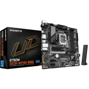 Gigabyte B760M DS3H WiFi6E Gen5 Intel B760 Micro-ATX Motherboard – LGA 1700, DDR5, PCIe 5.0, WiFi 6E, 2.5Gb LAN, M.2 NVMe